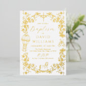 All Blue Toile Boy Baptism Elegante Folieneinladung (Stehend vorne)