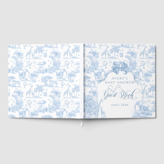 All Blue Toile Safari Animal Baby Boy Dusche Gästebuch (Voll)