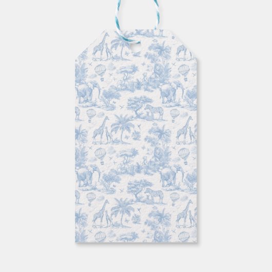 All Blue Toile Safari Animal Baby Boy Dusche Geschenkanhänger (Rückseite)