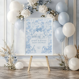 All Blue Toile Safari Animal Baby Boy Dusche Poster