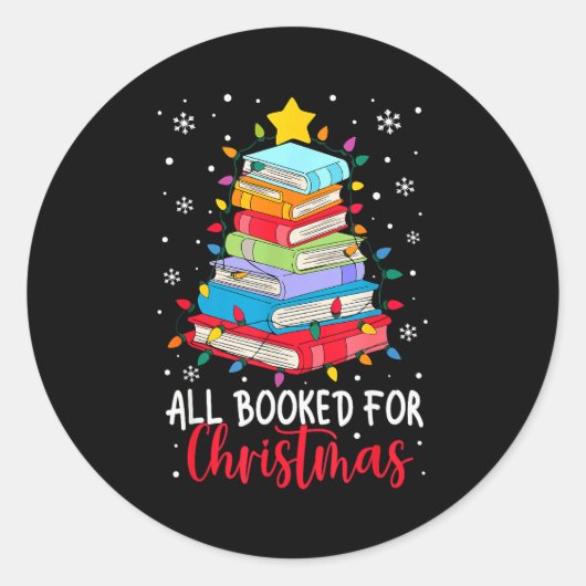 All Booked For Christmas Book Christmas Tree Light Runder Aufkleber (Vorderseite)