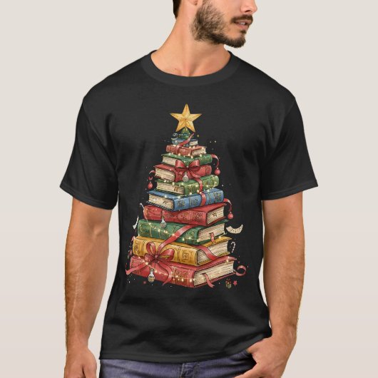 All Booked For Christmas Book Christmas Tree Light T-Shirt (Vorderseite)