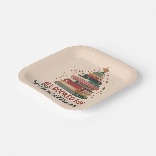 All Booked for Christmas Book Tree Xmas Teacher Pappteller (Gewinkelt)