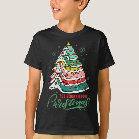 All Booked For Christmas Book Xmas Tree Lights Rea T-Shirt (Vorderseite)