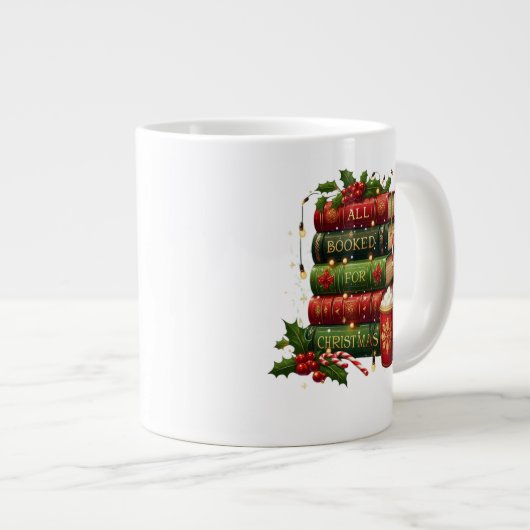 All Booked for Christmas | Cozy Holiday Book Lover Jumbo-Tasse (Vorderseite Rechts)