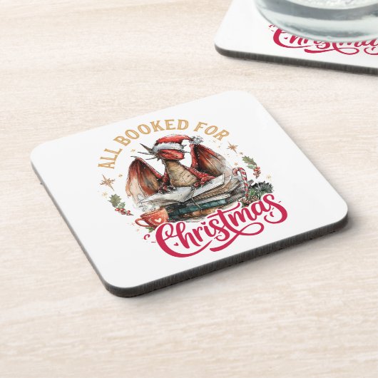 All Booked for Christmas Dragon  Getränkeuntersetzer (Linke Seite)