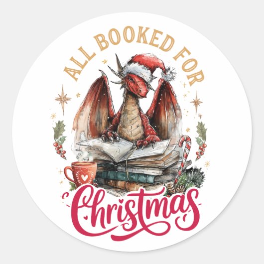 All Booked for Christmas Dragon Runder Aufkleber (Vorderseite)