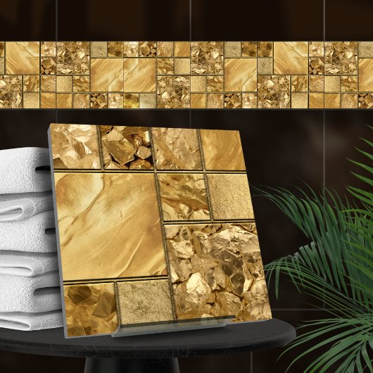 All das Gold - geometrisches Mosaikmuster N2 Fliese