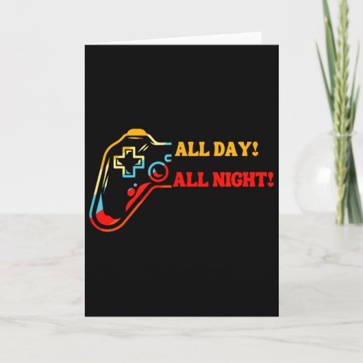 All Day-all Night Gamer Tee – Funny Gift For Conso Karte (Vorderseite)