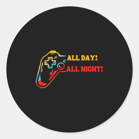 All Day-all Night Gamer Tee – Funny Gift For Conso Runder Aufkleber (Vorderseite)