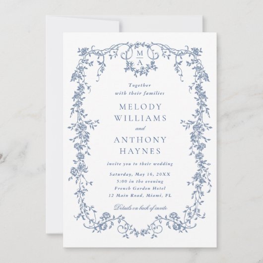 All dies in einem Viktorianischen blauen Blumenzet Einladung (Vorderseite)