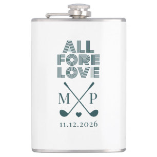 All Fore Love Monogramm Dunkelgrün Modern Flachmann