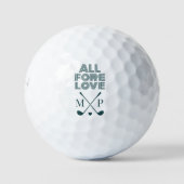 All Fore Love Monogramm | Dunkelgrün Modern Golfball (Vorderseite)
