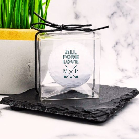 All Fore Love Monogramm | Dunkelgrün Modern Golfball
