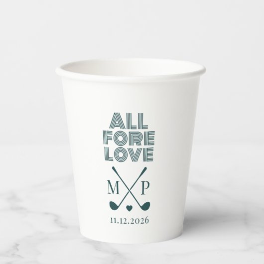 All Fore Love Monogramm | Dunkelgrün Modern Pappbecher (Vorderseite)