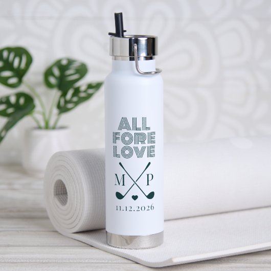 All Fore Love Monogramm | Dunkelgrün Modern Trinkflasche (Yoga (gedreht)
