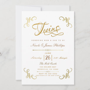 All Gold Faux Folie Babyshower ZWILLINGE Script Ty Einladung