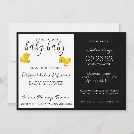 "All Good Baby" Twins Baby Dusche Einladung (Vorderseite)