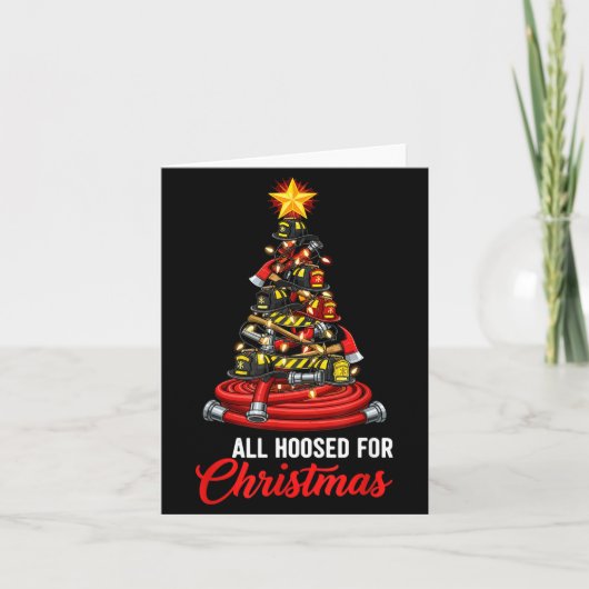 All Hoosed Christmas Firefighter Tree Shirt, Firem Karte (Vorderseite)