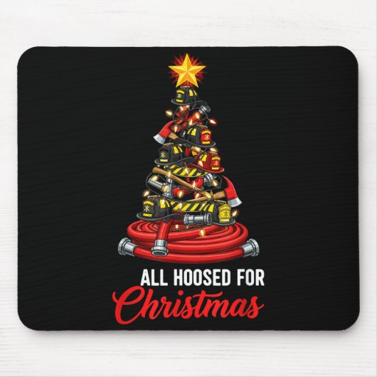 All Hoosed Christmas Firefighter Tree Shirt, Firem Mousepad (Vorne)