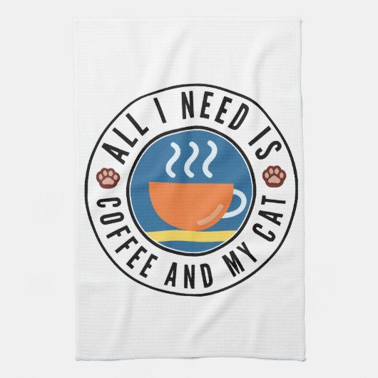 All I Need Is Coffee And My Cat Geschirrtuch (Vertikal)