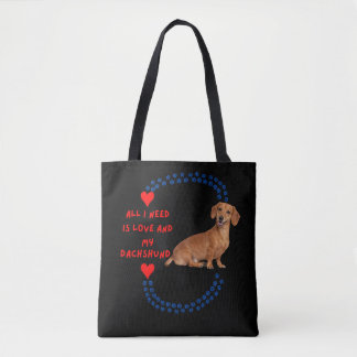 All I Need Is Love and My Dachshund Black Tote Bag Tasche
