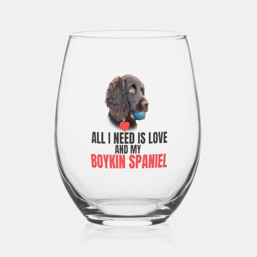 All I Need is Love-Customized Boykin Spaniel  Weinglas Ohne Stiel (Vorderseite)