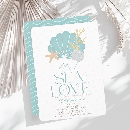 All I Sea is Love Blue Seashell Bridal Shower Einladung