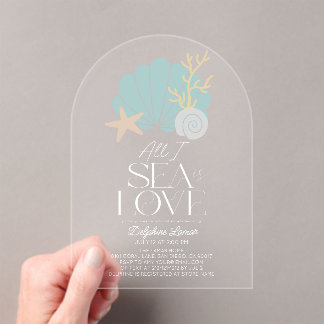 All I Sea is Love Blue Seashells Bridal Shower Acryleinladungen