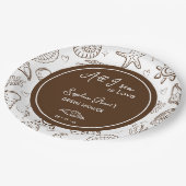 All I Sea is Love Brown Seashells Doodles  Pappteller (Schrägansicht)