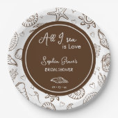 All I Sea is Love Brown Seashells Doodles  Pappteller (Vorderseite)
