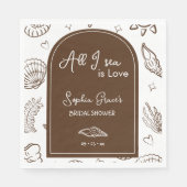 All I Sea is Love Brown Seashells Doodles Serviette (Vorderseite)