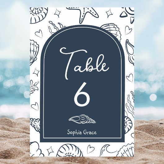All I Sea is Love Dark Blue Seashells Tischnummer