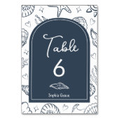 All I Sea is Love Dark Blue Seashells Tischnummer (Vorderseite)