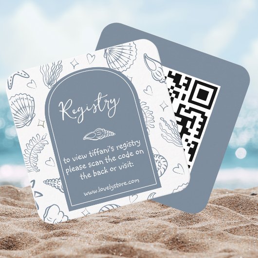 All I Sea is Love Dusty Blue QR Code Bridal Shower Begleitkarte