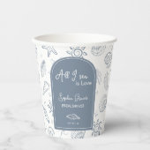 All I Sea is Love Dusty Blue Seashells Doodles  Pappbecher (Vorderseite)