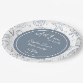 All I Sea is Love Dusty Blue Seashells Doodles  Pappteller (Schrägansicht)