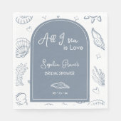 All I Sea is Love Dusty Blue Seashells Doodles Serviette (Vorderseite)