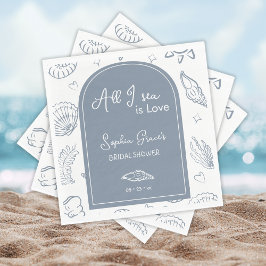 All I Sea is Love Dusty Blue Seashells Doodles  Serviette