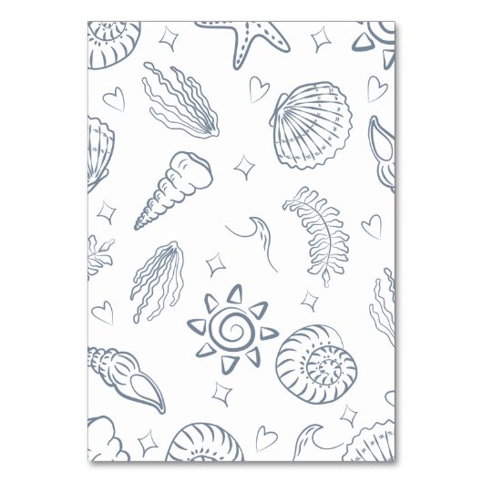 All I Sea is Love Dusty Blue Seashells Tischnummer (Rückseite)
