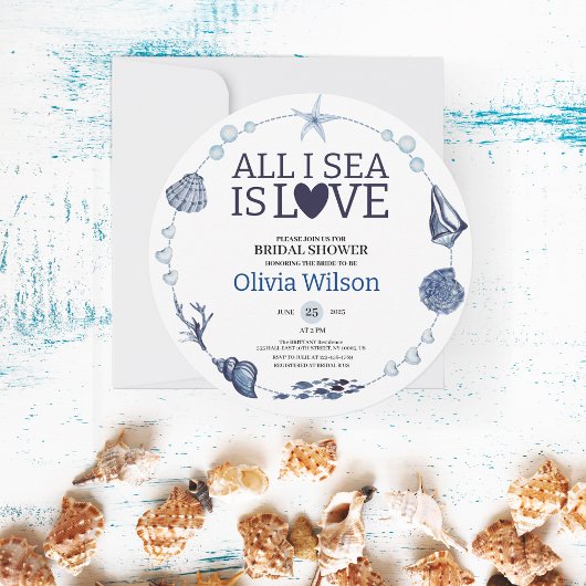 All I Sea Is Love Nautical Bridal Shower Seashell Einladung