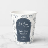 All I Sea is Love Navy Blue Seashells Doodles Pappbecher (Vorderseite)