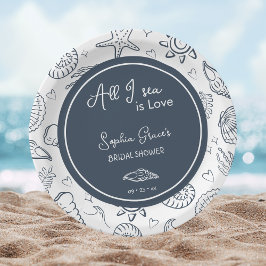 All I Sea is Love Navy Blue Seashells Doodles  Pappteller