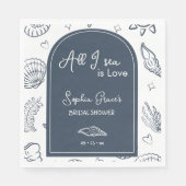 All I Sea is Love Navy Blue Seashells Doodles  Serviette (Vorderseite)