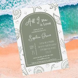 All I Sea is Love Sage Green Doodles Bridal Shower Einladung