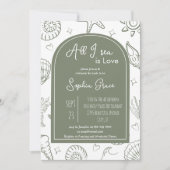 All I Sea is Love Sage Green Doodles Bridal Shower Einladung (Vorderseite)