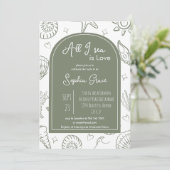 All I Sea is Love Sage Green Doodles Bridal Shower Einladung (Stehend Vorderseite)