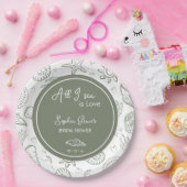 All I Sea is Love Sage Green Seashells Doodles Pappteller (Party)