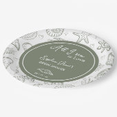 All I Sea is Love Sage Green Seashells Doodles Pappteller (Schrägansicht)