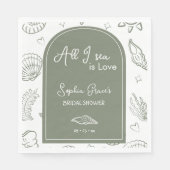 All I Sea is Love Sage Green Seashells Doodles Serviette (Vorderseite)
